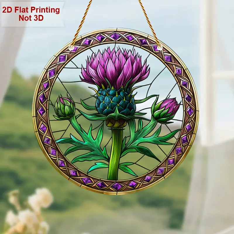 Škotski osat Suncatcher - 20 cm rustikalna akrilna umetnost. Dekoracija z višavskim čarom za vrtna vrata ali cenjeno keltsko darilo._voghion.com