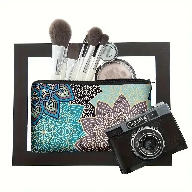 Tragbare Kosmetiktasche mit Vintage-Muster, trendiger Organizer mit Retro-Print und Reißverschluss, multifunktionale Make-up-Clutch_voghion.com