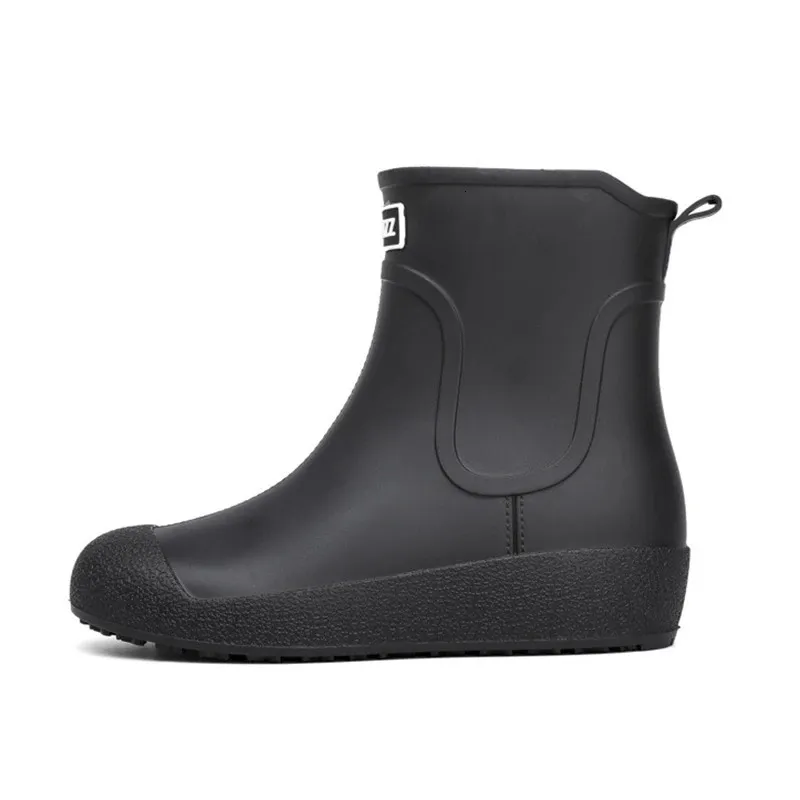 Solide Herrenmode Regenstiefel Gummi Casual Ankle Bootie Rutschfeste Watschuhe für Damen Warme Regenschuhe zum Spazierengehen auf der Straße 2_voghion.com