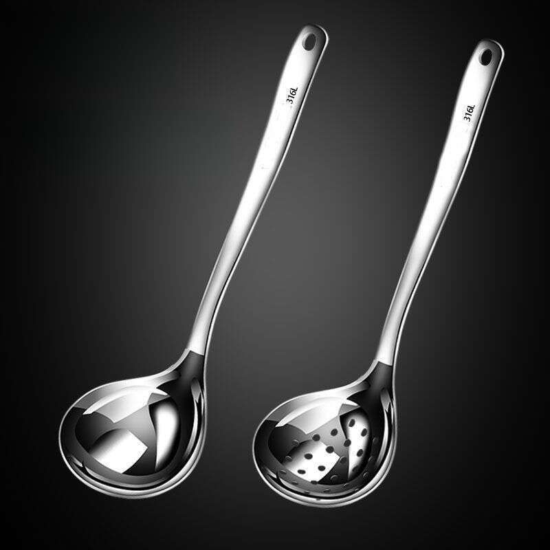 Thickened 316 Stainless Steel Leaky Household Hot Pot Spoon, Long Handled Drinking Soup, Spoon Set For Serving Soup_voghion.com