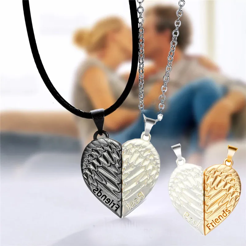 Wisiorki 2 szt. Modny magnetyczny naszyjnik dla par dla zakochanych gotyckie serce przyjaciel impreza prezent biżuteria akcesoria_voghion.com
