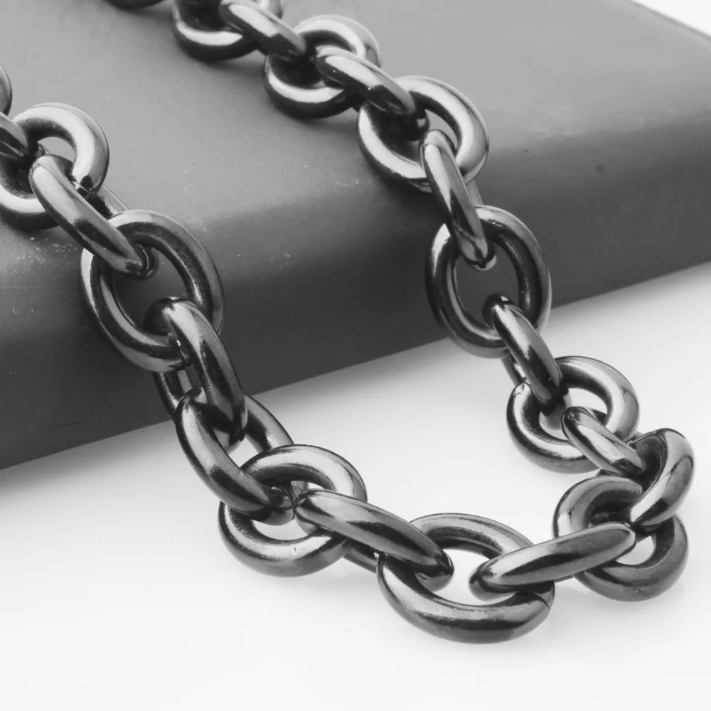 Chains 8/11/13/15mm 8"-40" Fashion Black Tone Stainless Steel Womens Mens Rolo Oval Link Necklaces JewelleryChains_voghion.com