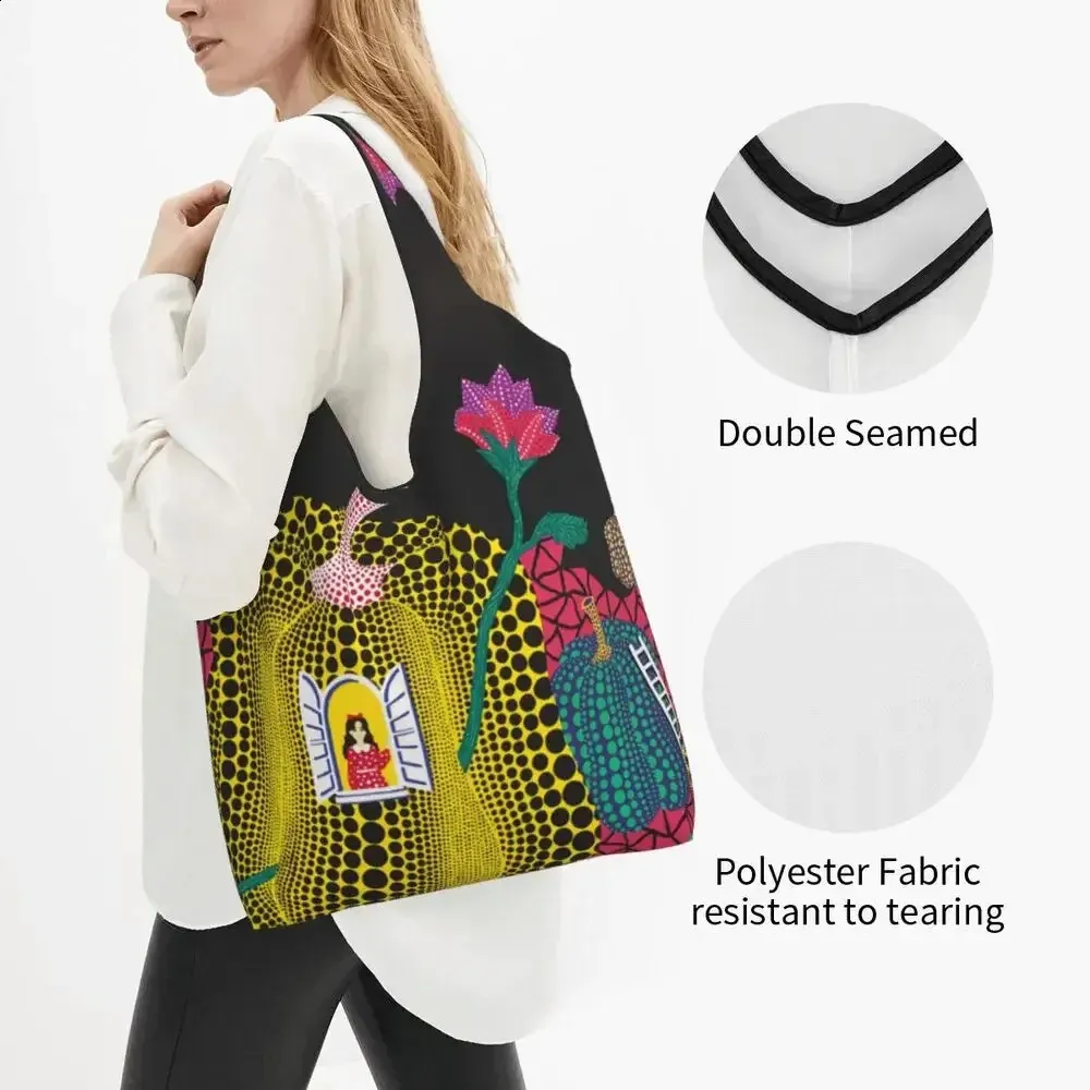 Abstract Yayoi Kusama Style Tote Bag Large Capacity Shopper Bag_voghion.com