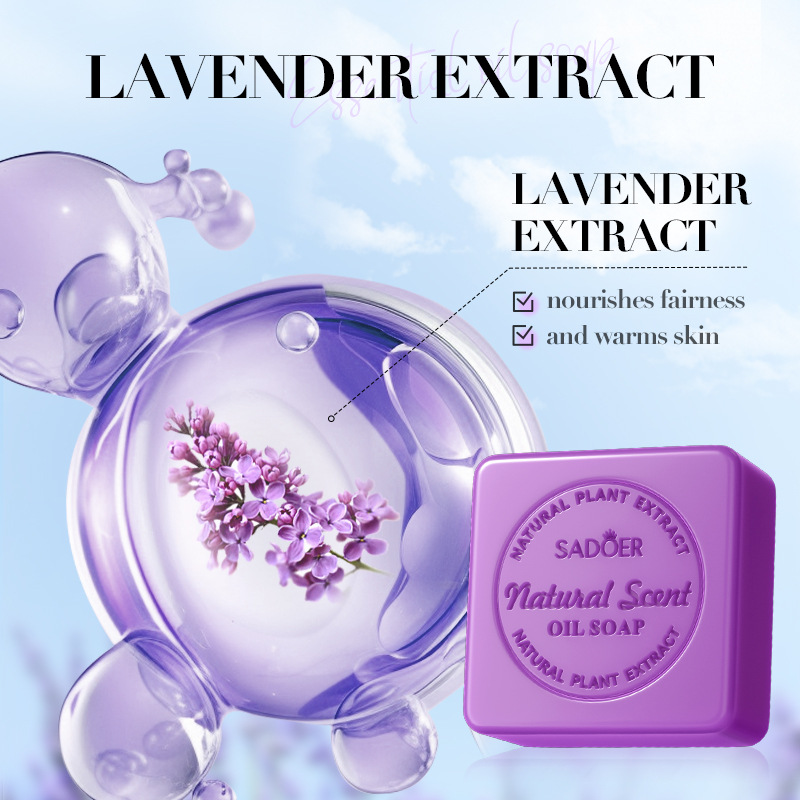 Sabonete de óleo essencial de lavanda natural SADOER em inglês, sabonete artesanal universal para corpo_voghion.com