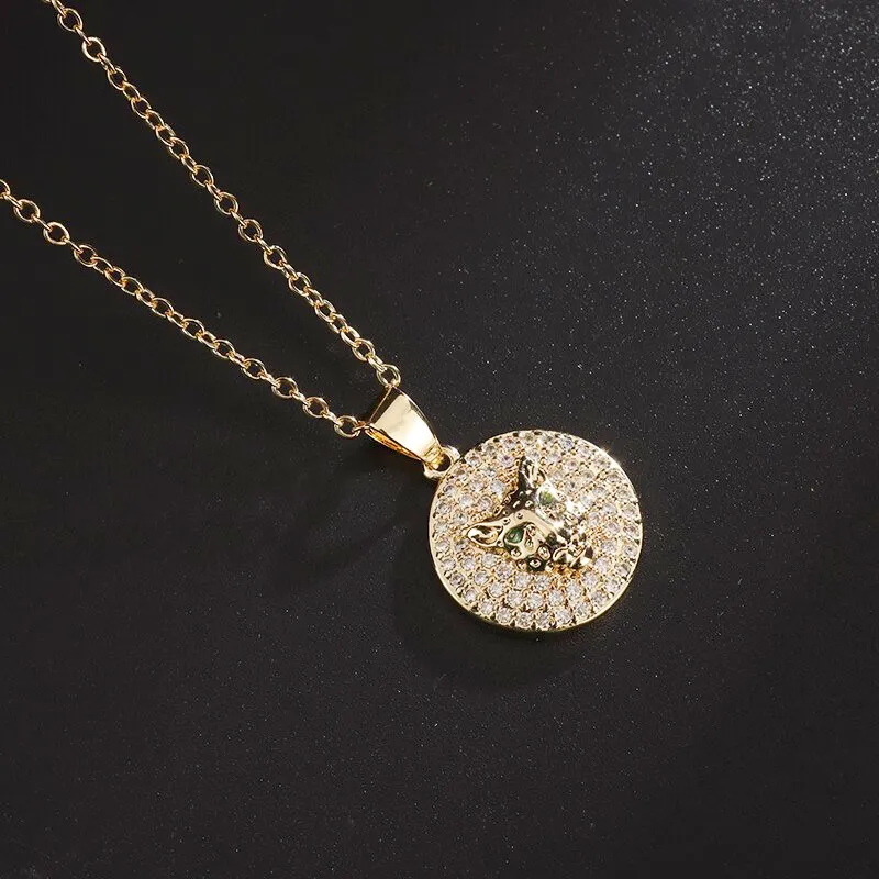 Chain Fahion High Quality Cubic Zirconia Leopard Head Pendant Necklace Women Girl Gold Color Charm Party Jewelry_voghion.com