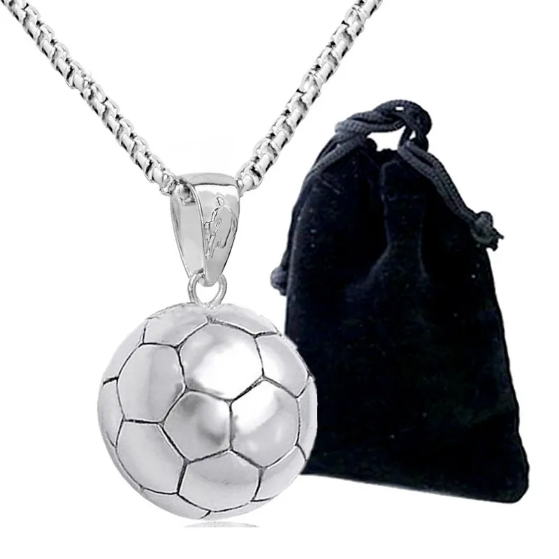 Collane con ciondolo in acciaio al titanio Moda Arrivo Sport Pallone da calcio Calcio Collana Catena a maglie in metallo Uomo Donna_voghion.com