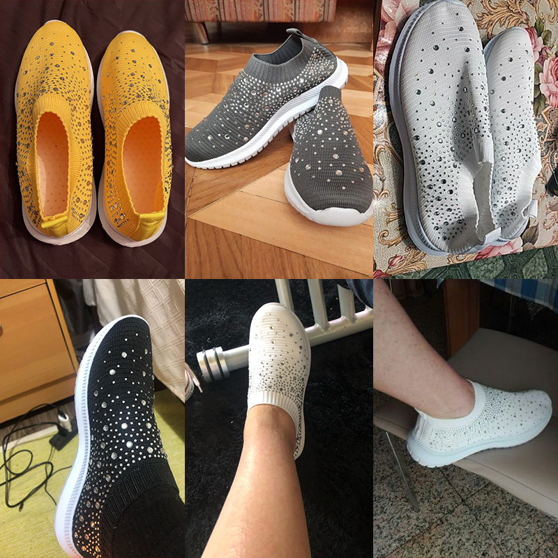 Sneakers donna in mesh con cristalli e suola morbida bianchi_voghion.com