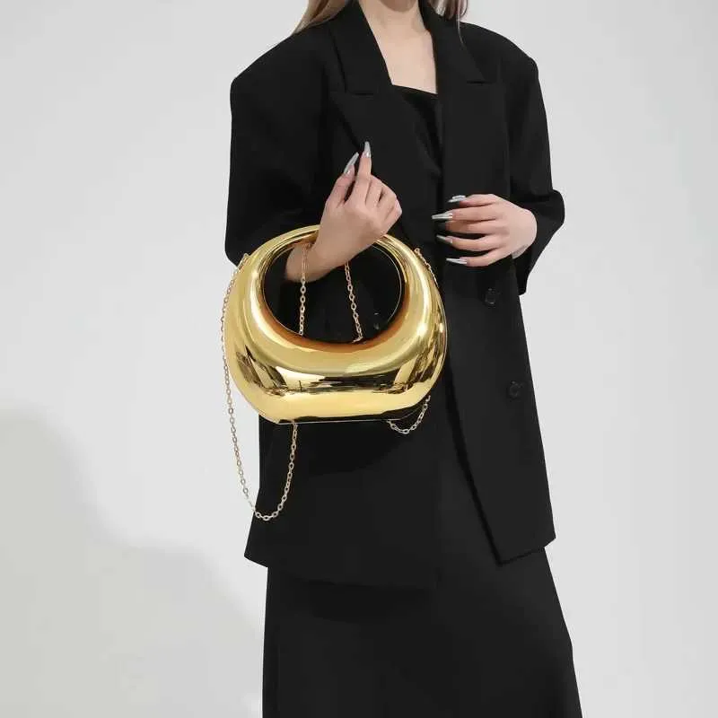 Žene zlatne akrilne polumjesečaste torbe s polumjesecom, okrugle ručke, PVC torbe za zglob, personalizirane torbe_voghion.com