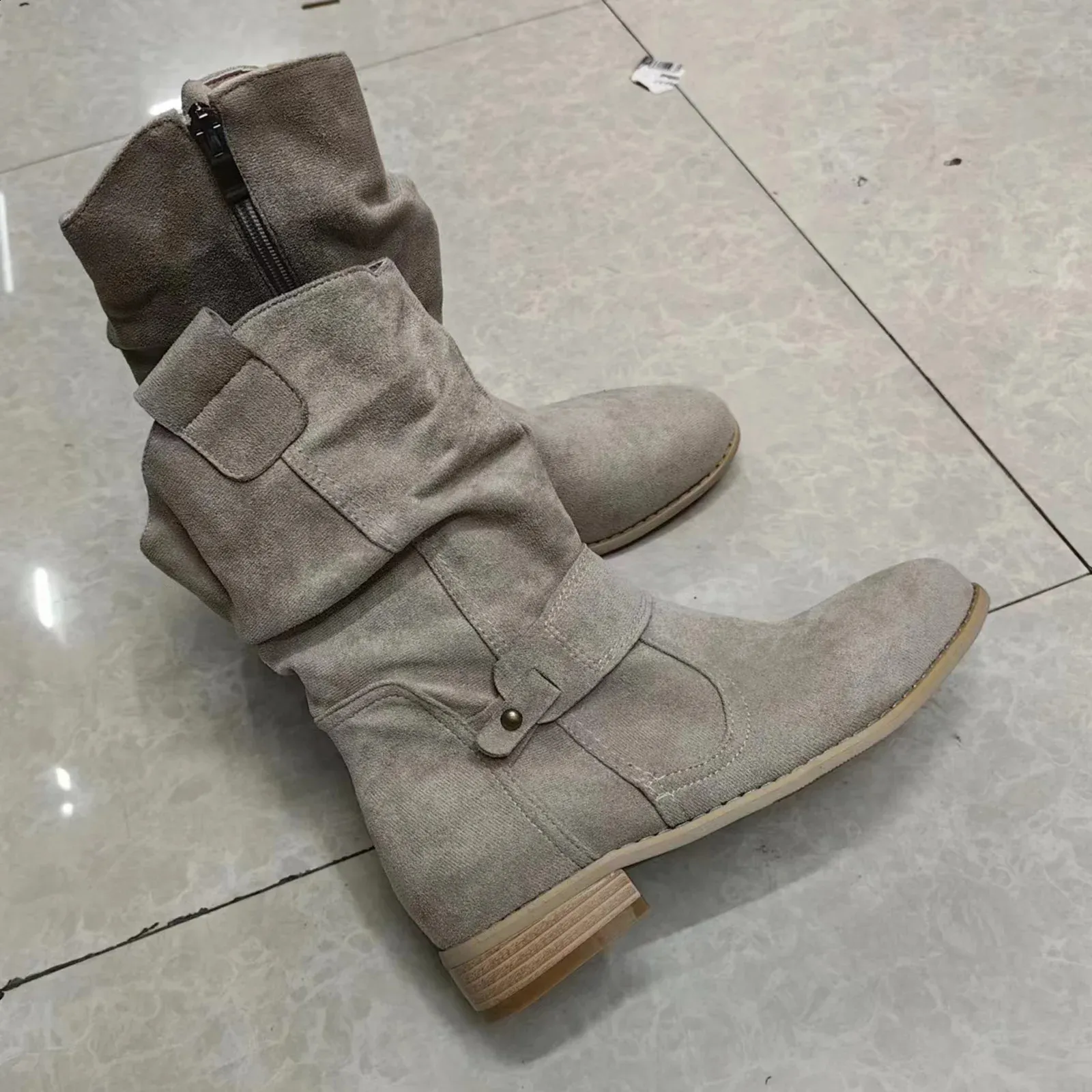 Autumn Winter Artificial Suede Casual Low Heels University Style Shoes Zipper 40-43 Womens Knee High Boots 241116_voghion.com