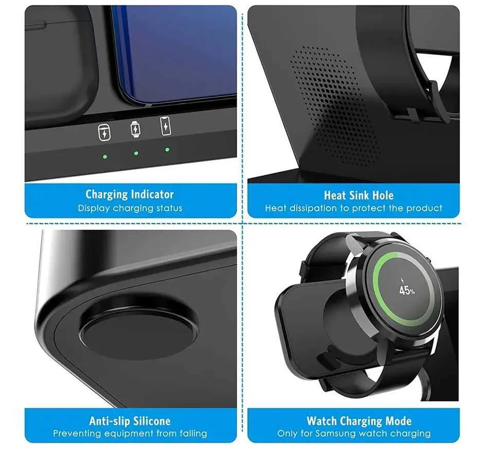 15W 3-in-1 Station Suitable For S23 S22 IPhone 15 14 13 Galaxy Watch 4 3 Earphones 2 Fast Wireless Charger Y241118_voghion.com