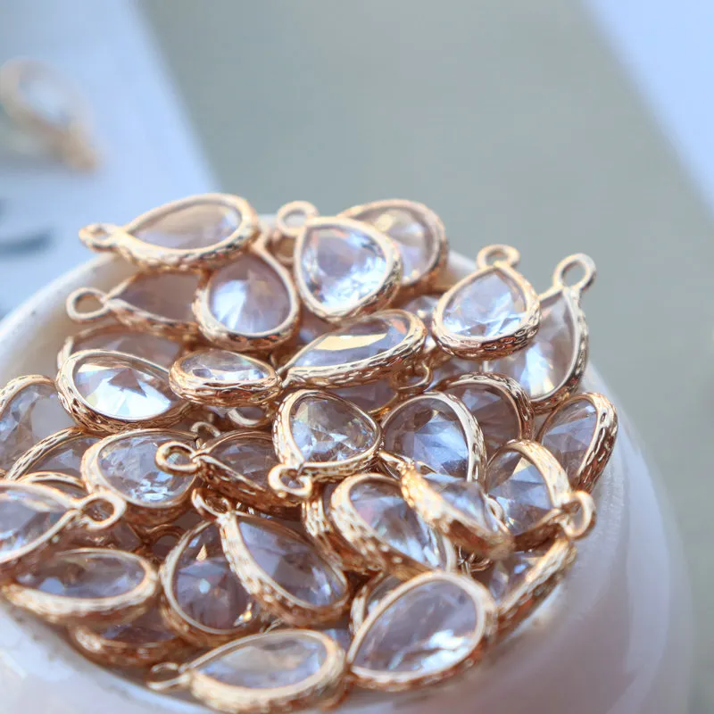 Collares colgantes, 20 piezas, chapado en oro KC, 7 x 10 mm, facetado, de calidad, con forma de lágrima, dijes para pulseras de moda DIY_voghion.com