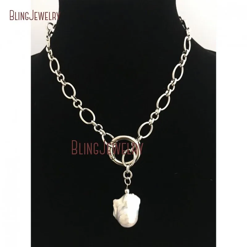 Chains NM35057 Baroque Pearl Choker European Inspired Necklace With Spring Lock_voghion.com