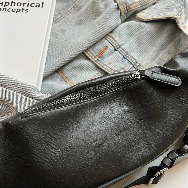 Moteriškos juodos odos krūtinės krepšiai per petį, skirti moterims, diržo krepšiams, moteriškiems juosmens krepšiams, telefonui, 240829_voghion.com