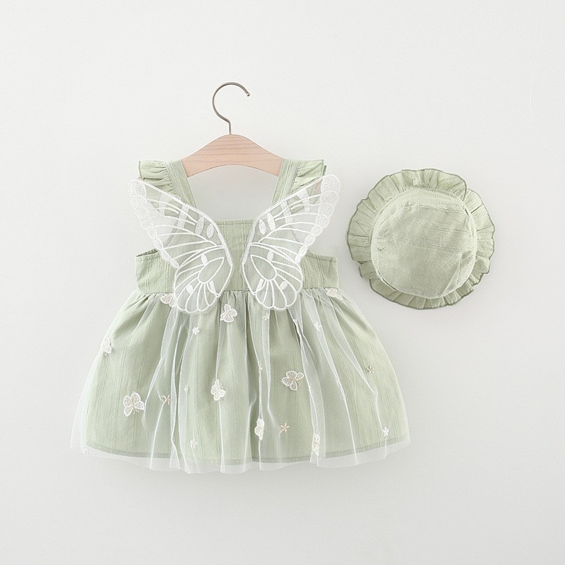 Vestito estivo da bambina con principessa, farfalla ricamata, ala posteriore, in cotone, regalo di compleanno carino con cappello_voghion.com