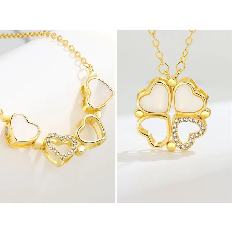 Colliers pendentifs en forme de trèfle à quatre feuilles en forme de cœur en zircone cubique pour femmes, bijoux élégants pour fête et mariage_voghion.com