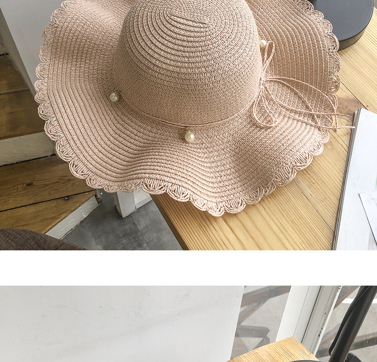 Hat for women in summer, small refreshing waves, large brimmed straw Korean version, versatile pearl, casual protection,_voghion.com