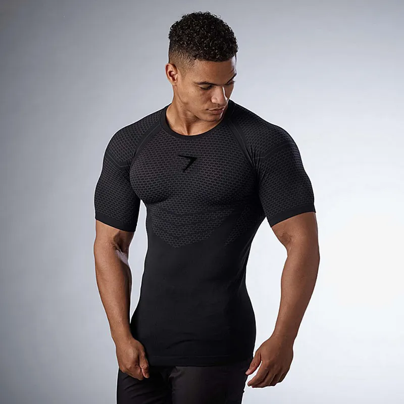 Tricou de vară pentru bărbați, sport, uscare rapidă, tricou de compresie, tricou skinny cu mânecă scurtă, topuri, sport, alergare, Fiess_voghion.com