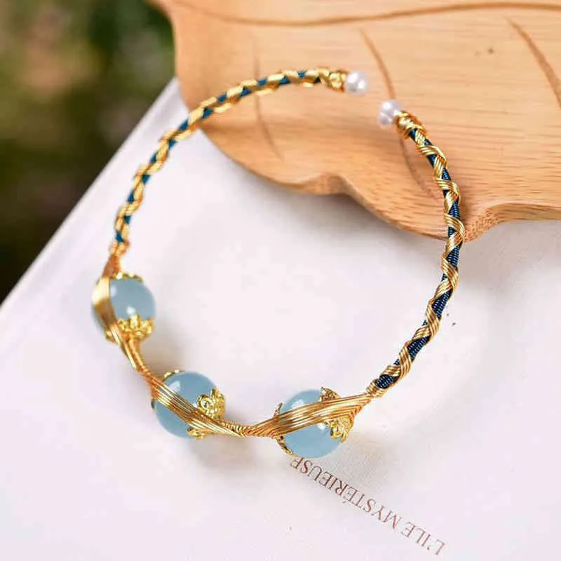 201original Design Brățară cu Mărgele de Acvamarin pentru Femei Brățări Bangles Charms Cadouri Elegante Bijuterii pentru Încheietura Manetei_voghion.com