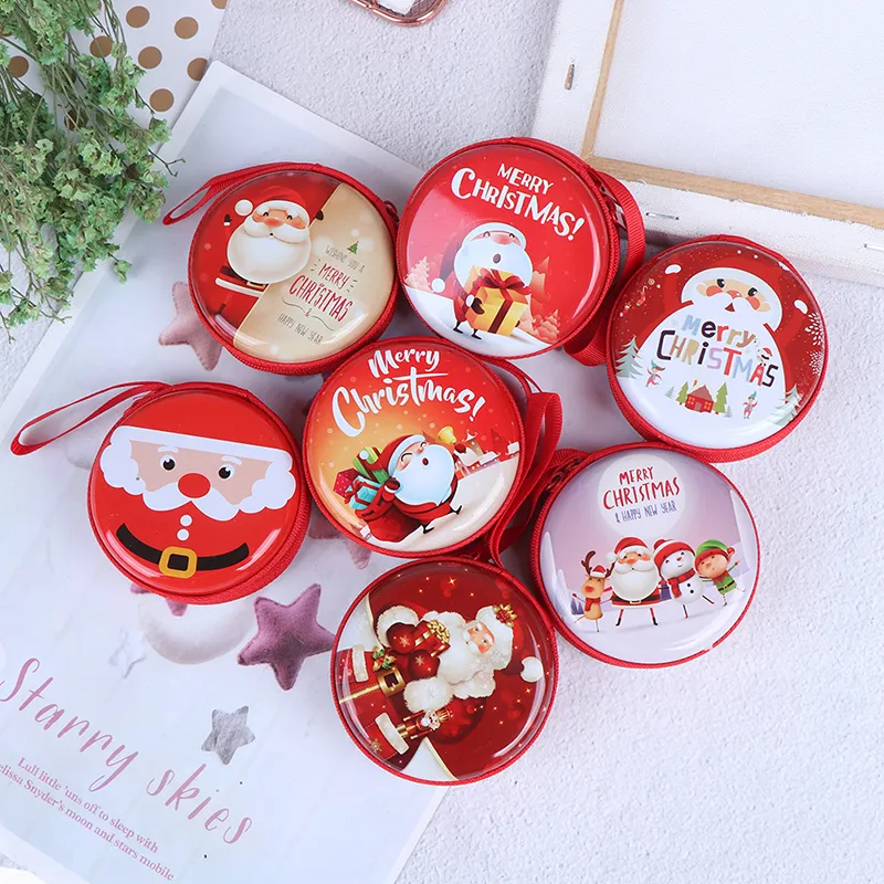 Merry Christmas Printing Ball Shaped Mini Tin Box Round Empty Candy Storage Coin Headphones Case Party Kids Favors_voghion.com