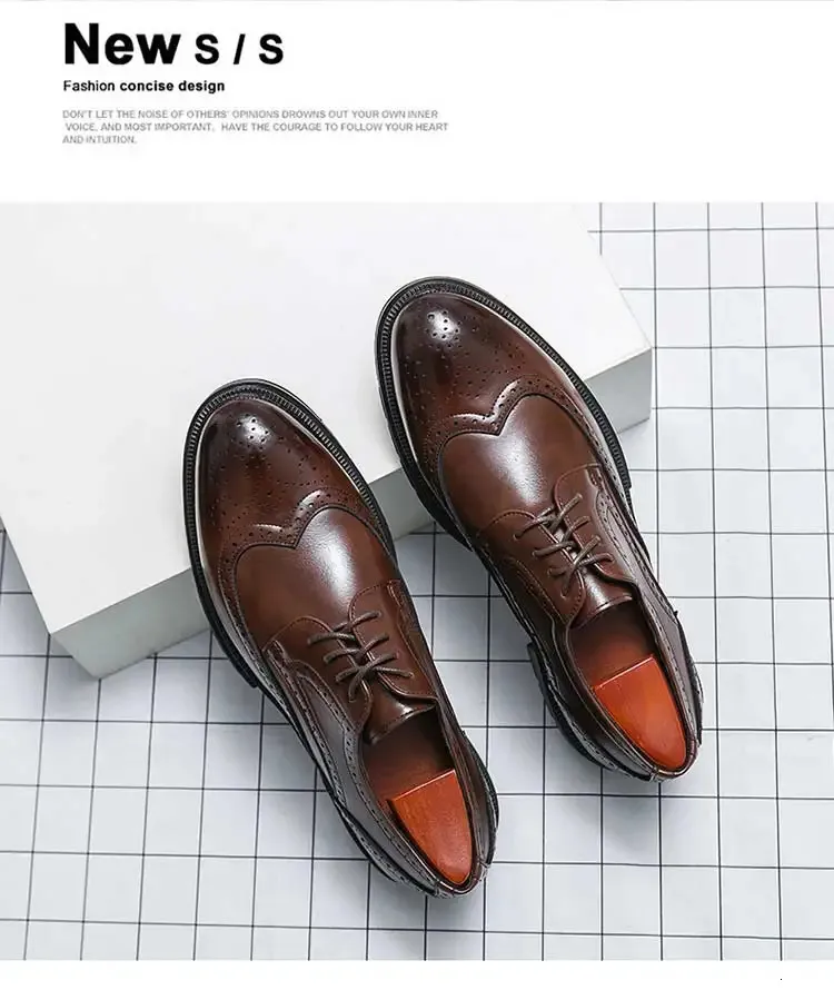 Oxford preto com ponta de asa feito à mão Brogue couro clássico formal masculino Oxfords 240607_voghion.com