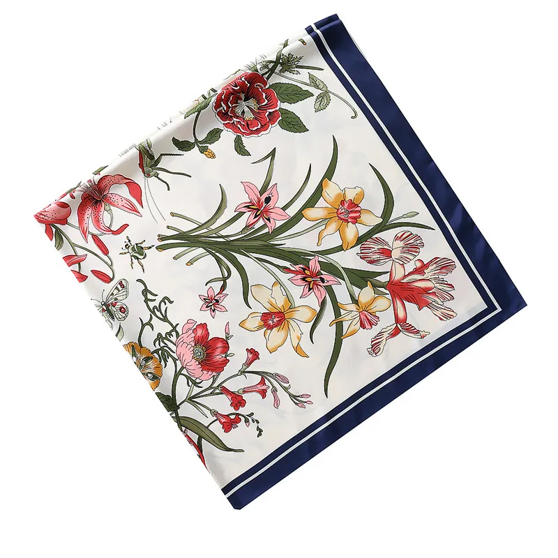 Twill Silk Scarf Women Large Hijab Wild Chrysanthemum Pattern_voghion.com