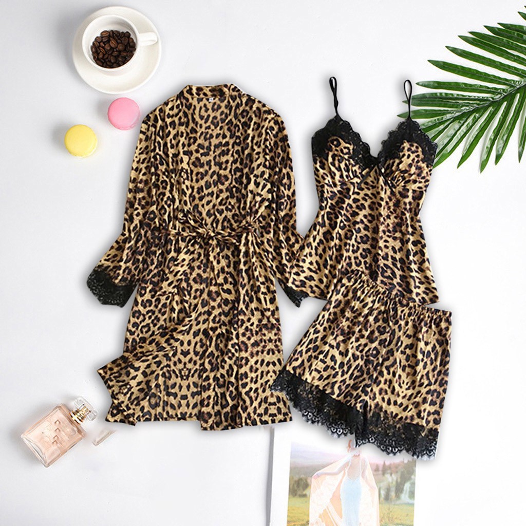 Underwear & Sleepwears Newsilk leopard print home clothes set fashion lace pajamas set