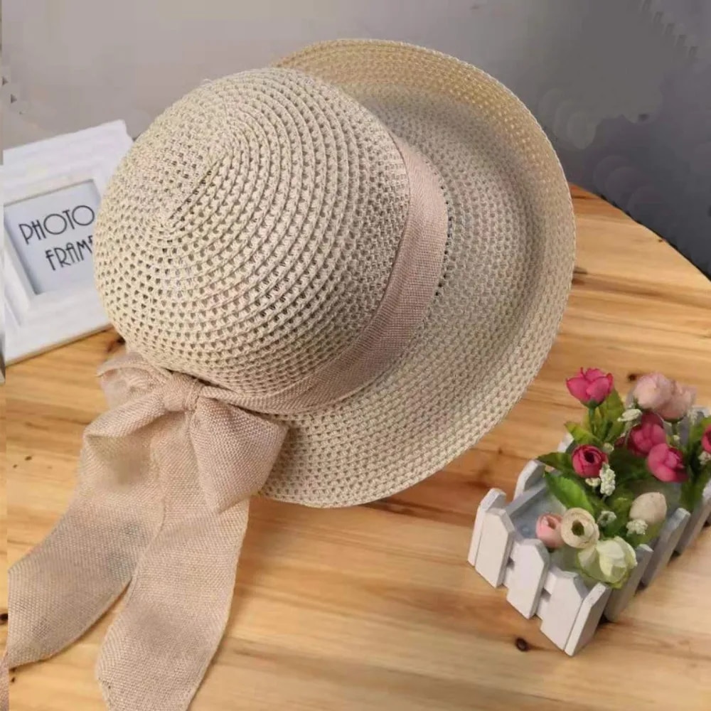 Pălărie de soare pliabilă cu panglică, model vară, pentru femei, pliabilă, cu protecție UV, paie, moda nou-născutului_voghion.com