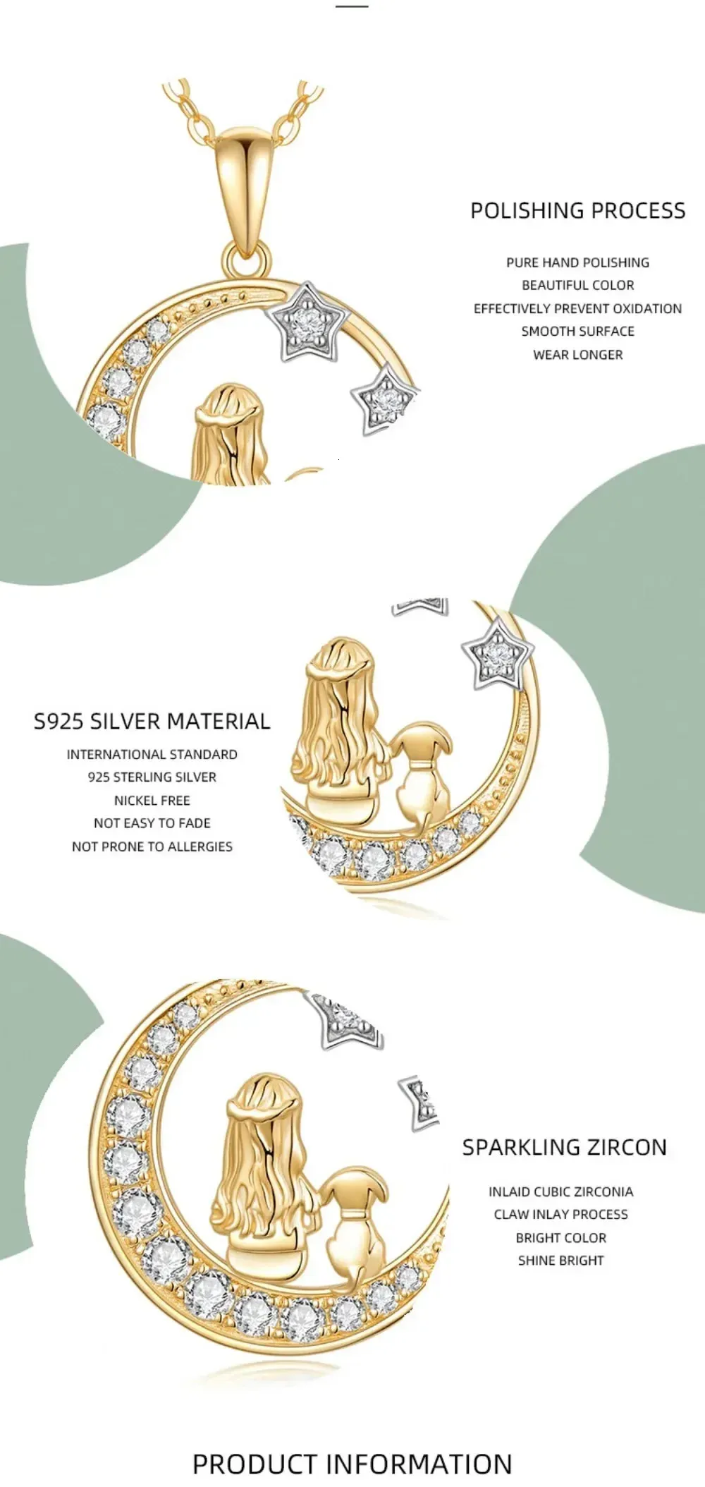 Mom And Baby Zircon Pendant Necklace In Sterling Silver Gold Tone_voghion.com