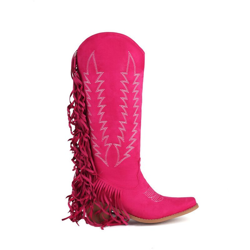 Spring new pointy rose red V-mouth boots_voghion.com