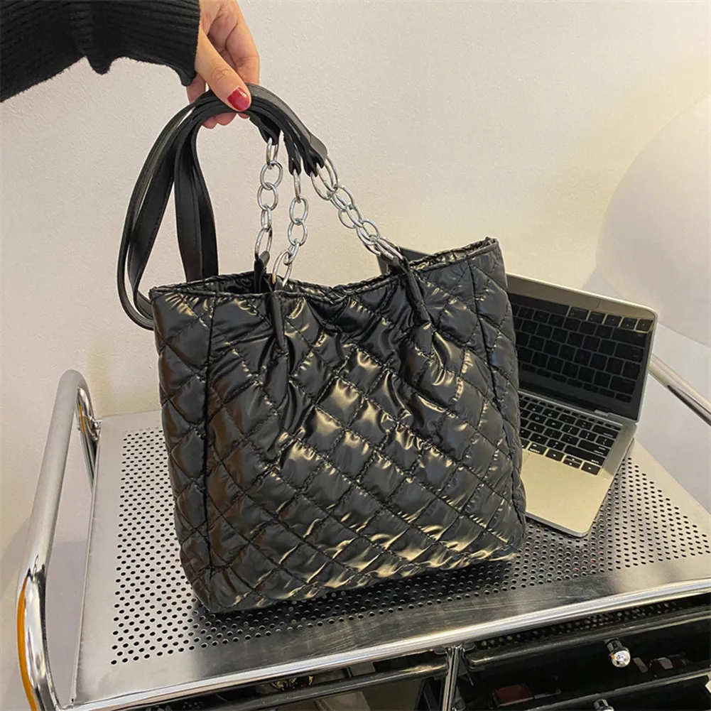 Borsa a tracolla imbottita in cotone trapuntato da donna, autunno inverno, borsa da viaggio di grande capacità_voghion.com