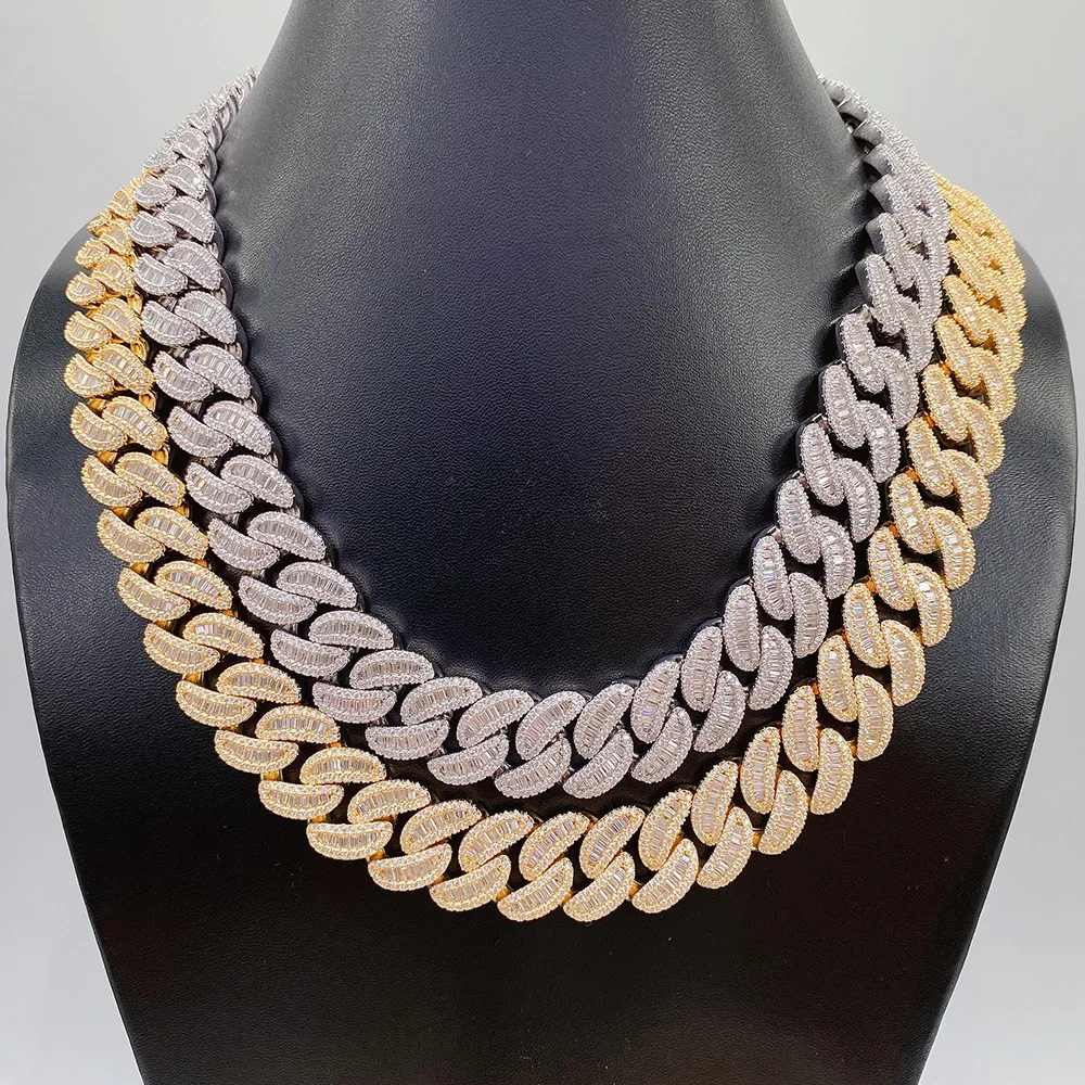 Men's Iced Out Cuban Link Chain Necklace Sterling Silver_voghion.com
