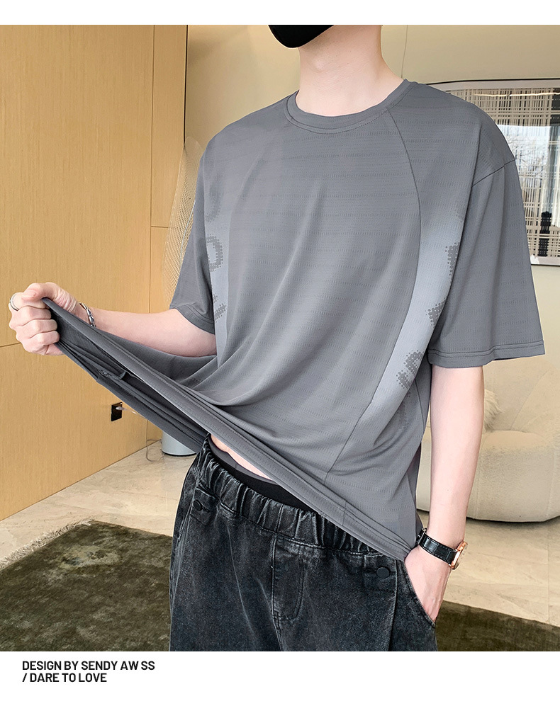 New T-shirt Short Sleeved Running Quick Drying Clothes Men's Sports Top Summer Ice Silk Half Shirt_voghion.com