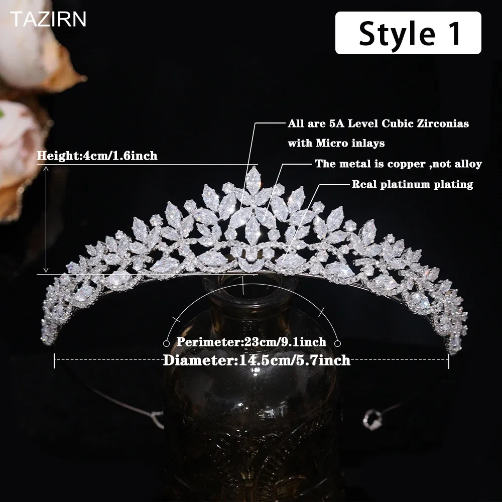 Bijoux TAZIRN Petites couronnes de mariée florales en zircone cubique Diadèmes faits à la main en CZ Coiffe de mariée Bal Fête d'anniversaire_voghion.com