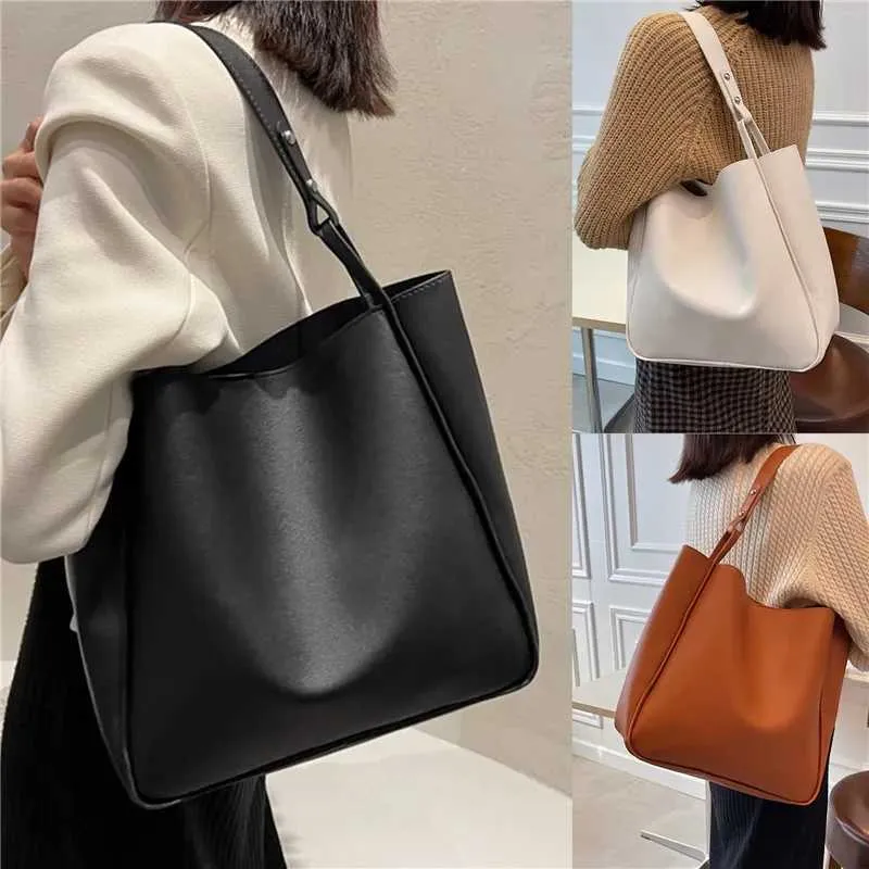 Elegant Bucket Bag For Women Solid Colour Shoulder Handbag Large_voghion.com