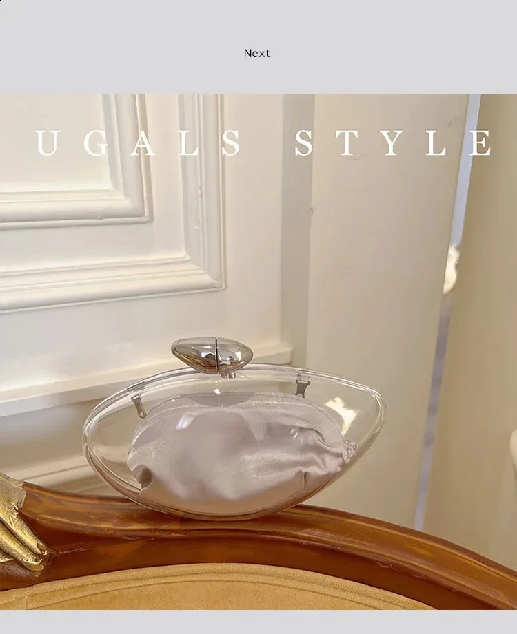 Borsa a mano a forma di conchiglia in acrilico, oro, argento, blu, da sera, da donna, carina, in metallo lucido, all'ingrosso 240907_voghion.com