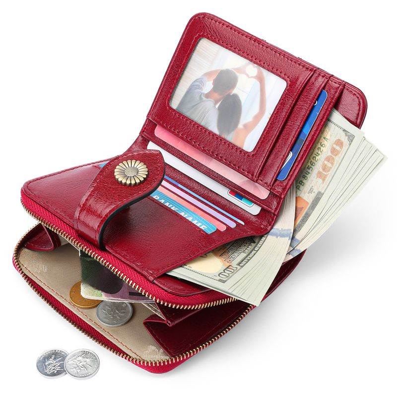 Echtes leder kurze brieftasche zwei falten frauen zipper vintage öl wachs rindsleder_voghion.com