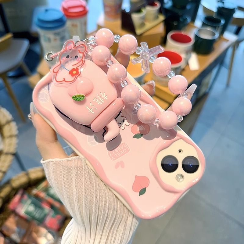 A 3D wave Compatible for iPhone 15 14 13 12 11 PRO MAX XR XS X 8 7 6 6S PLUS clear Cute aesthetic Milk tea holder &_voghion.com