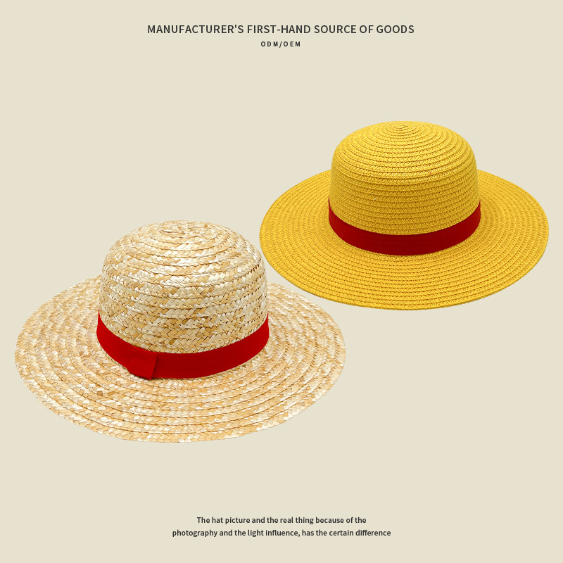Summer flat top Luffy same style straw hat women's flat brim children's beach hat raffia sunshade hat wholesale_voghion.com