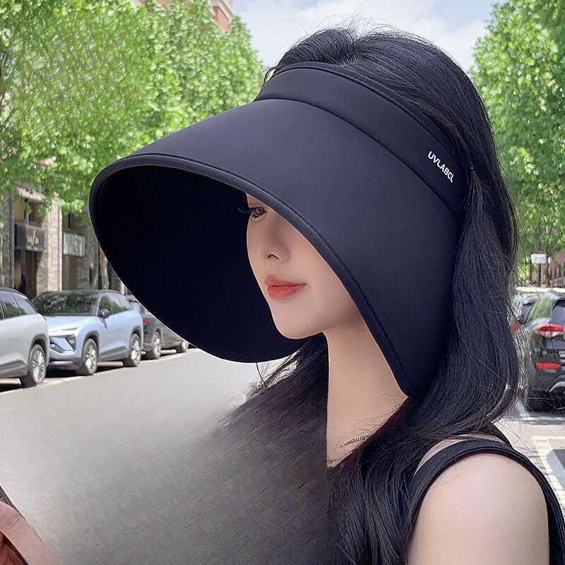 Summer Wrap Around Full Face Women's Large Brim Hollow Top Riding Hat, UV Ice Silk Sun Hat_voghion.com