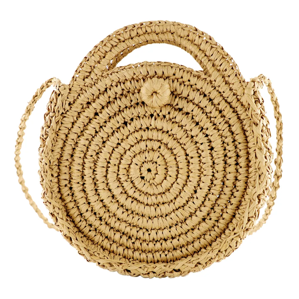 Borsa a tracolla rotonda intrecciata da donna con manico superiore, borsa estiva alla moda, casual, semplice ed elegante, da festa, fatta a mano, in paglia._voghion.com