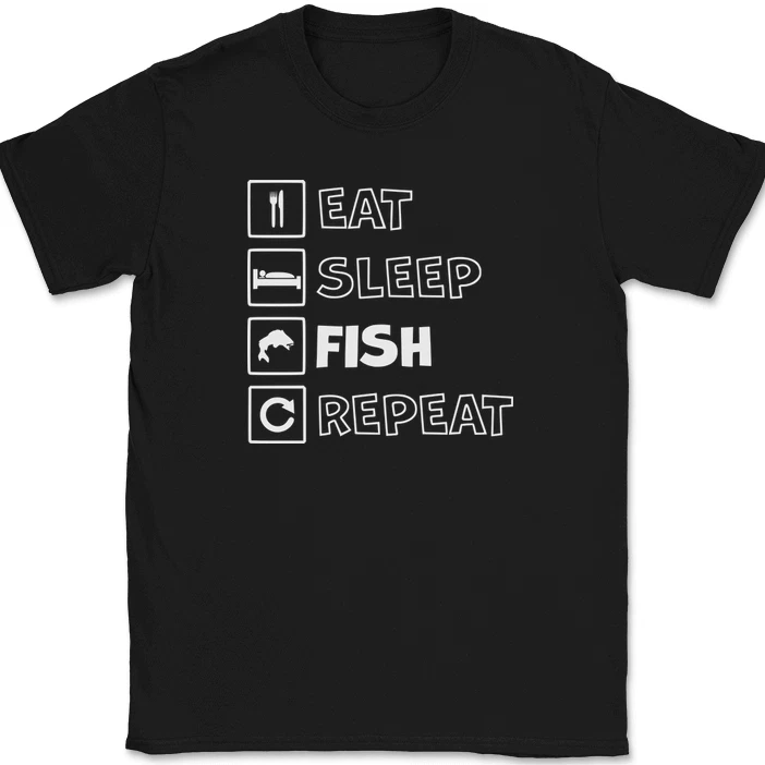 T-shirt heren eat sleep fish repeat vissen humor cadeau tee_voghion.com