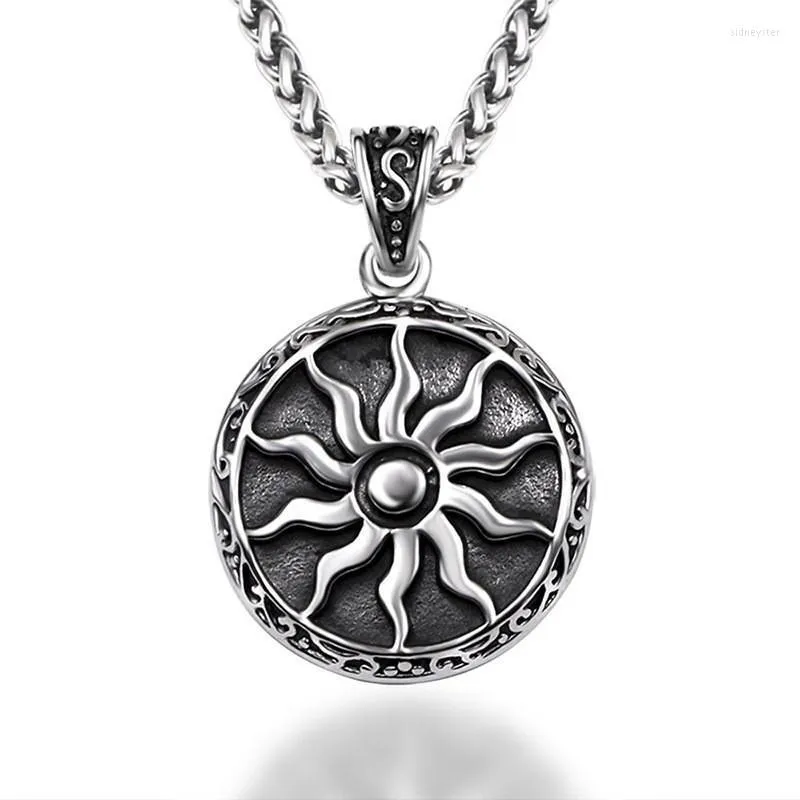 Collier pendentif punk vintage couleur argent tournesol collier pour hommes fête d'anniversaire bijoux de mode cadeau tendance pendentif_voghion.com