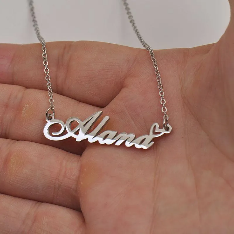 Pendant Necklaces Love Heart Wendy Name Necklace For Women Stainless Steel Gold & Sier Nameplate Femme Mother Child_voghion.com