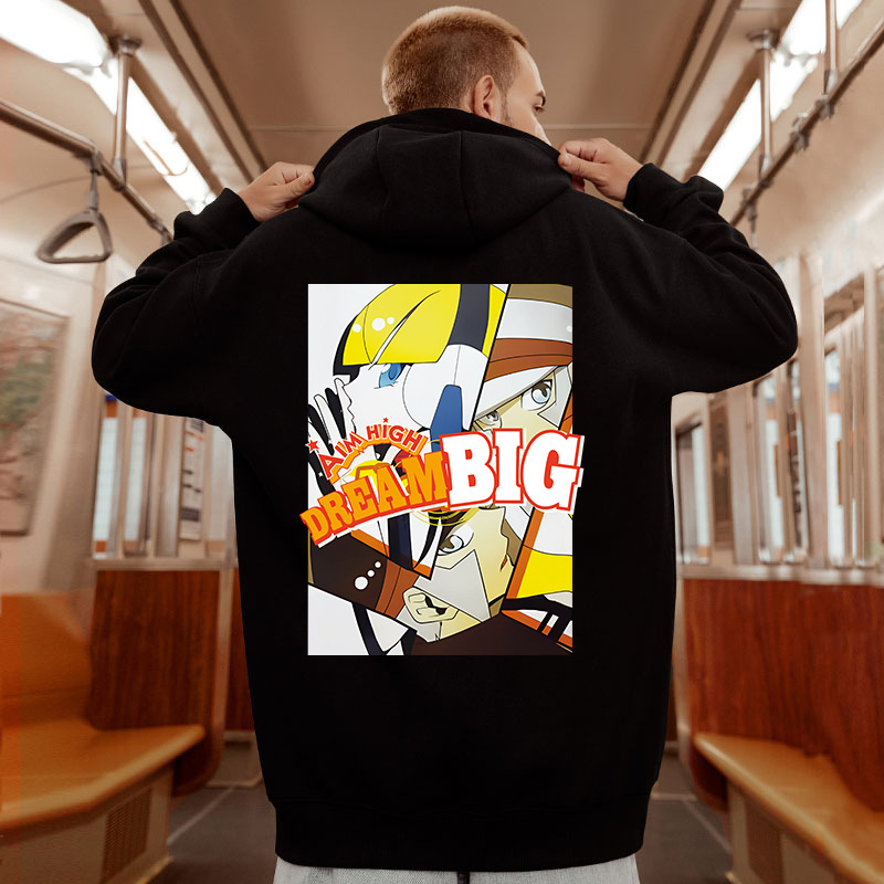 Rudens un ziemas jauns vīriešu brīvs, liels modes zīmola kapučjakas krekls ar plīša piedurknēm, lai saglabātu siltumu anime pāru mētelī_voghion.com