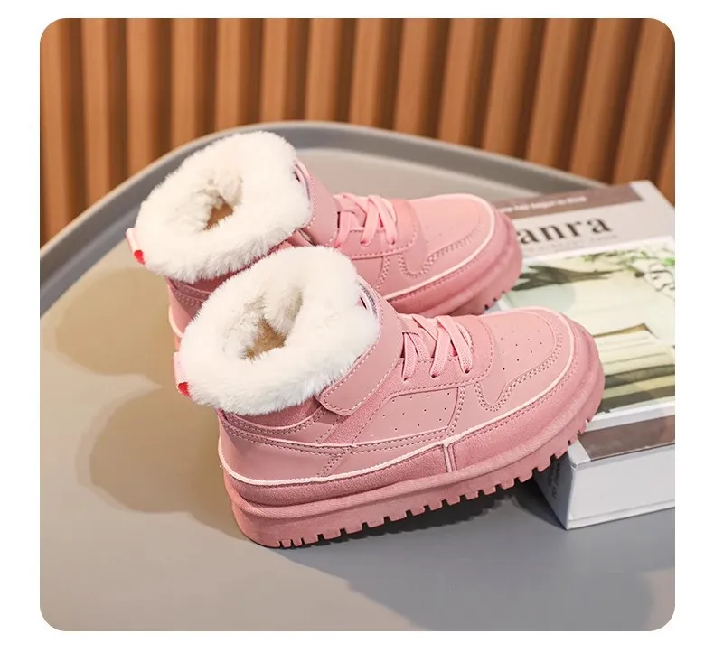 Warm Boys Girls Winter with Fur Kidsnest Kids Snow Boots Children Soft Bottom Shoes Sizes US11C-US6Y_voghion.com