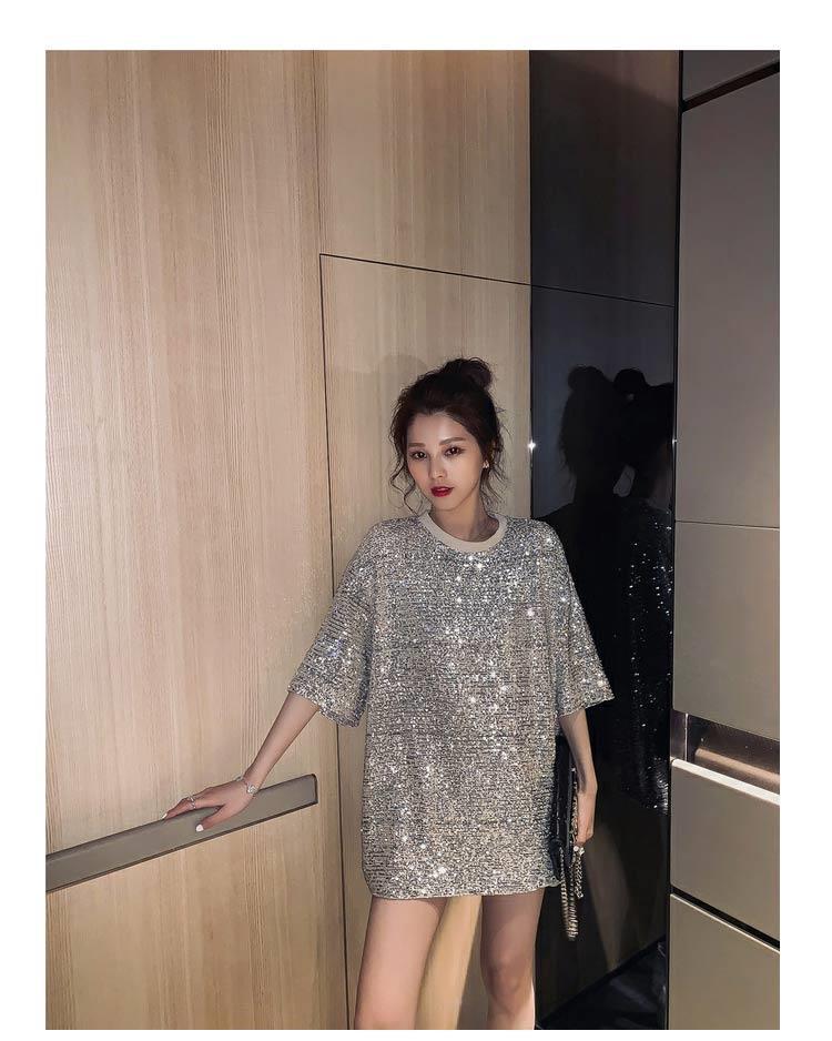 2025 Summer New Korean Edition Loose And Slim Shining Heavy Industry Blingbling Casual Short Sleeved T-shirt For Women_voghion.com