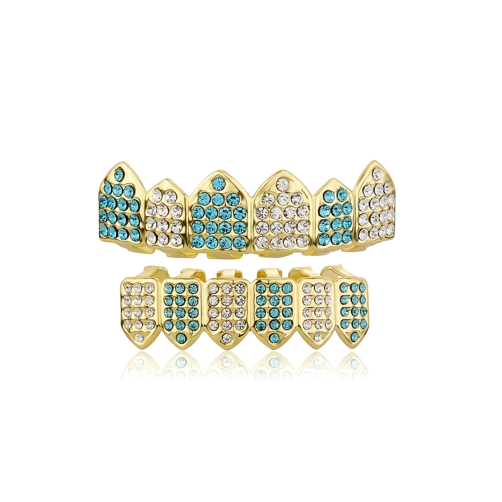 Echtes Gold Vampirzähne Fang Grillz Punk Hip Hop CZ Cubic Zirkon Poker Buchstaben Iced Out Dia Grills Zahnspangen Zahnkappe_voghion.com