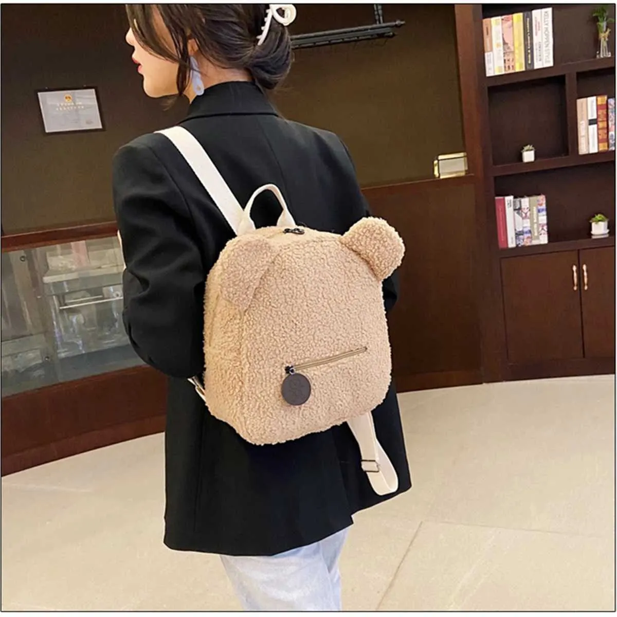 Plüsch Damentasche Herbst und Winter neue koreanische Version süßer kleiner Bär Ohr Rucksack Mädchen Eltern-Kind-Tasche-LJXC241217_voghion.com