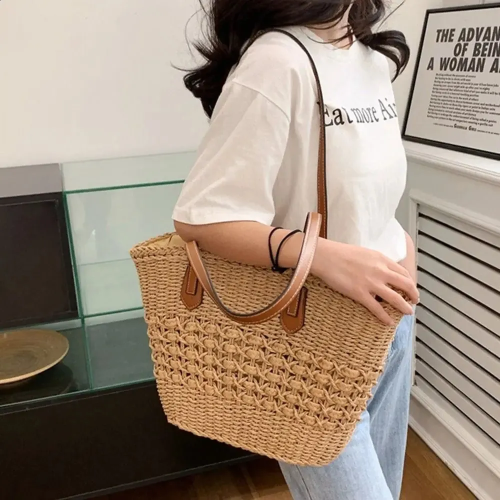 Women Casual Handbags Wicker Woven Shoulder Bags Summer Beach Straw Bag Large Capacity Tote Lady Big Purses 241008_voghion.com