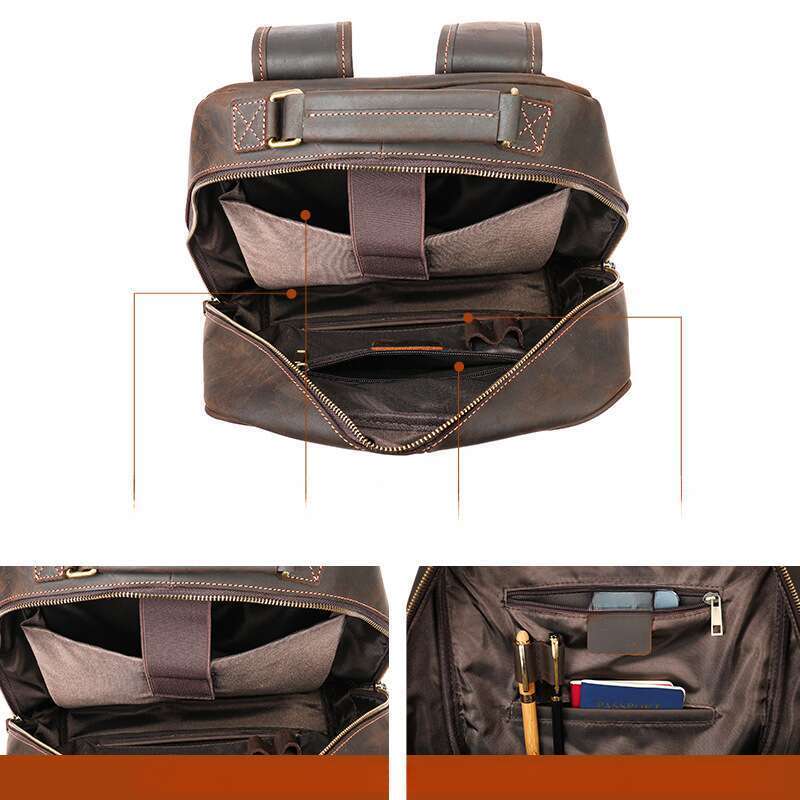 Genuine Running Backpack, Large Capacity Cowhide Leather Travel Bag, Men's_voghion.com